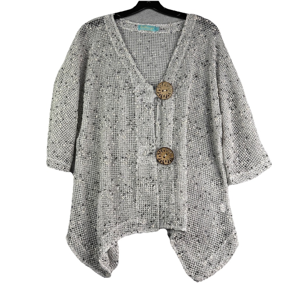 Anthonys Open Weave Sheer Swim Cover Women's M Button Up Mesh Lagenlook Coastal